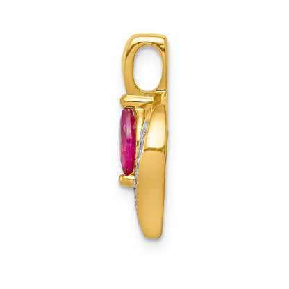 14K Yellow Gold Real Diamond and Marquise .25 Ruby Pendant