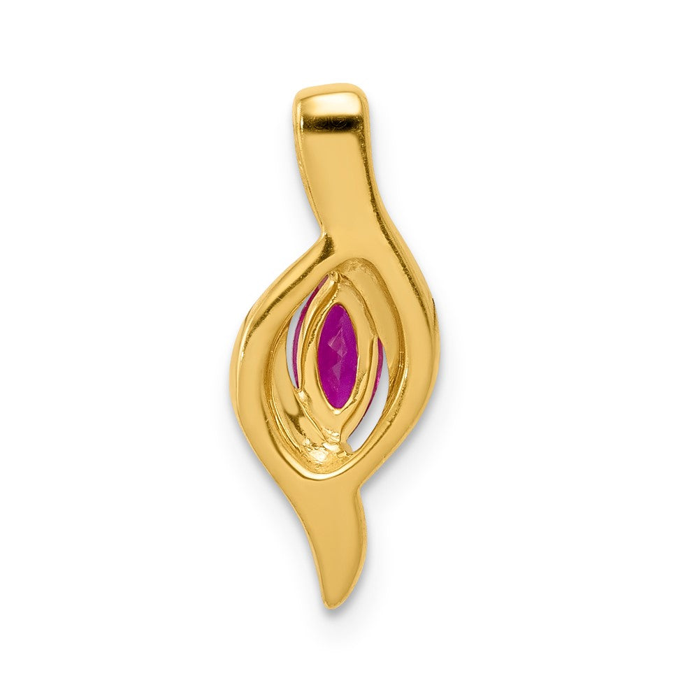 Solid 14k Yellow Gold Simulated CZ and Marquise .25 Ruby Pendant