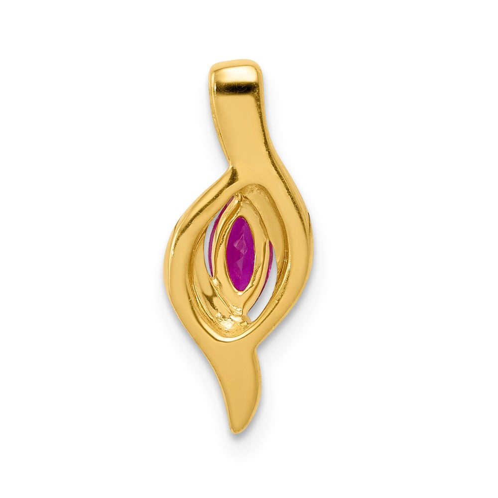 14K Yellow Gold Real Diamond and Marquise .25 Ruby Pendant