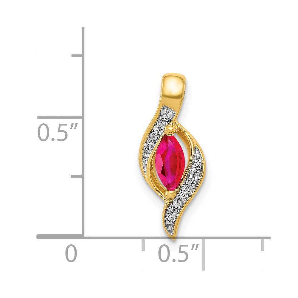 14K Yellow Gold Real Diamond and Marquise .25 Ruby Pendant