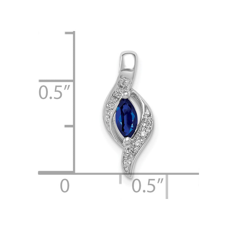 14K White Gold Real Diamond and Marquise .29 Sapphire Pendant