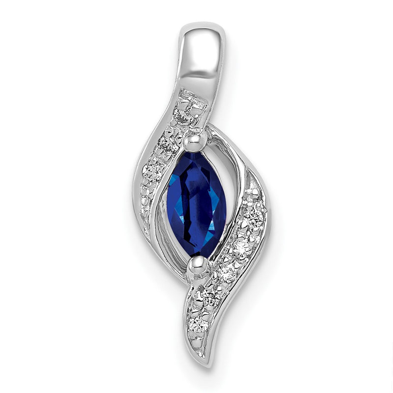 14K White Gold Real Diamond and Marquise .29 Sapphire Pendant