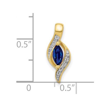 10K Yellow Gold Real Diamond and Marquise .29 Sapphire Pendant
