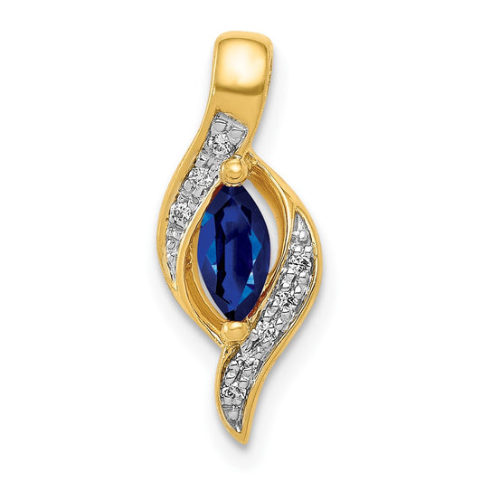 10K Yellow Gold Real Diamond and Marquise .29 Sapphire Pendant