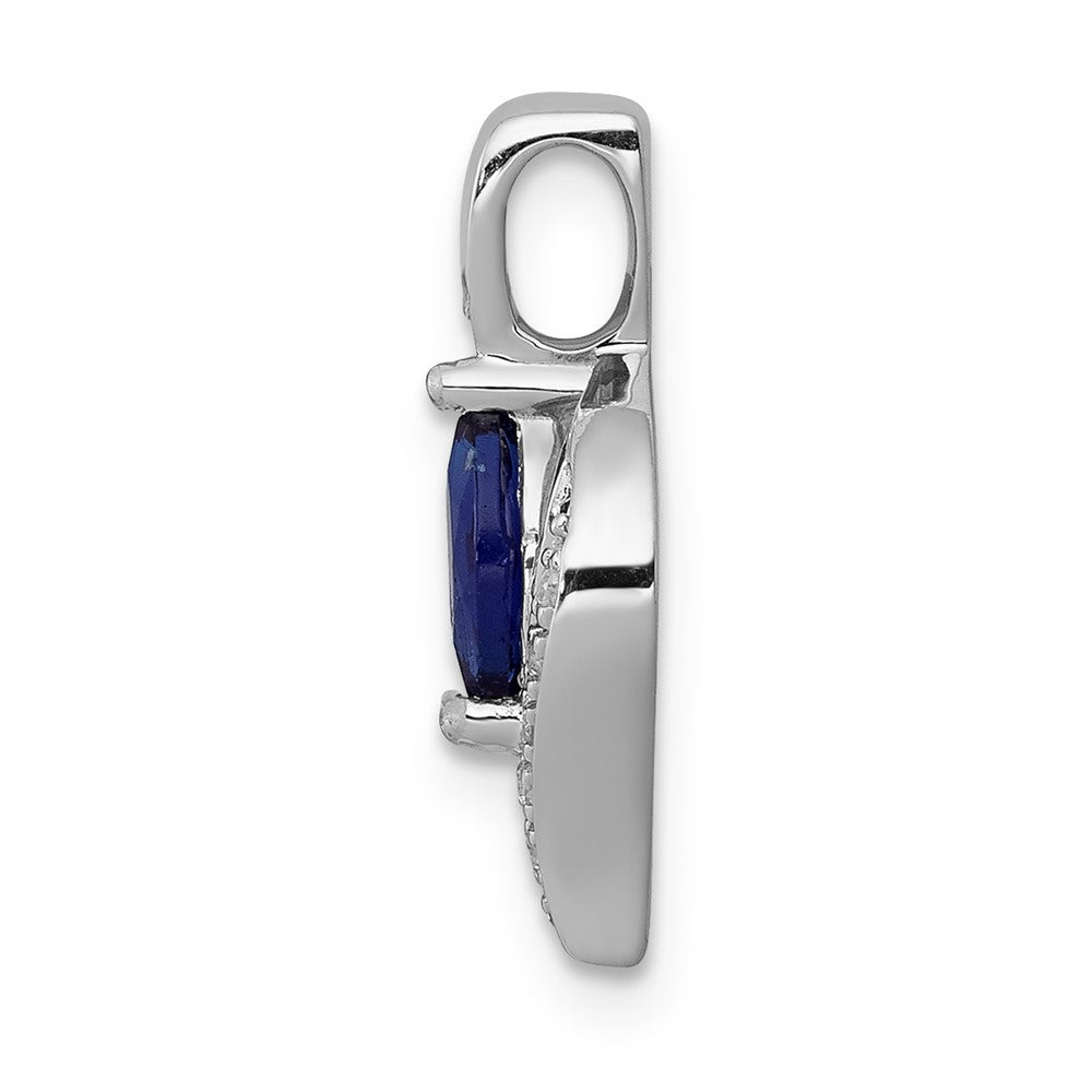 14k White Gold Real Diamond and Marquise .29 Sapphire Pendant