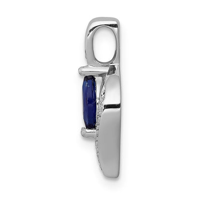 14k White Gold Real Diamond and Marquise .29 Sapphire Pendant