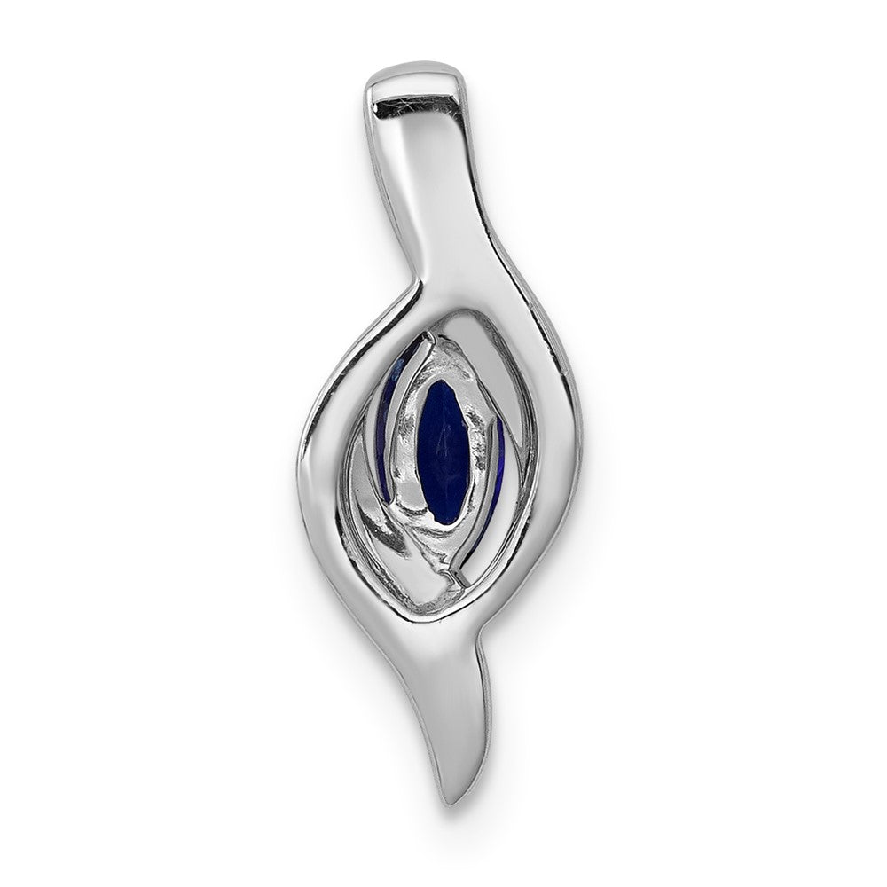 14k White Gold Real Diamond and Marquise .29 Sapphire Pendant