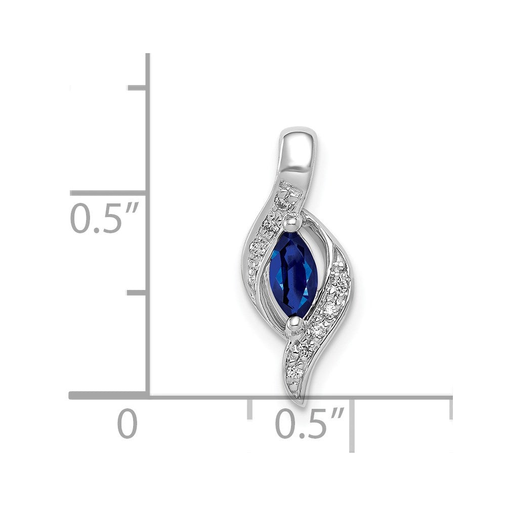 14k White Gold Real Diamond and Marquise .29 Sapphire Pendant