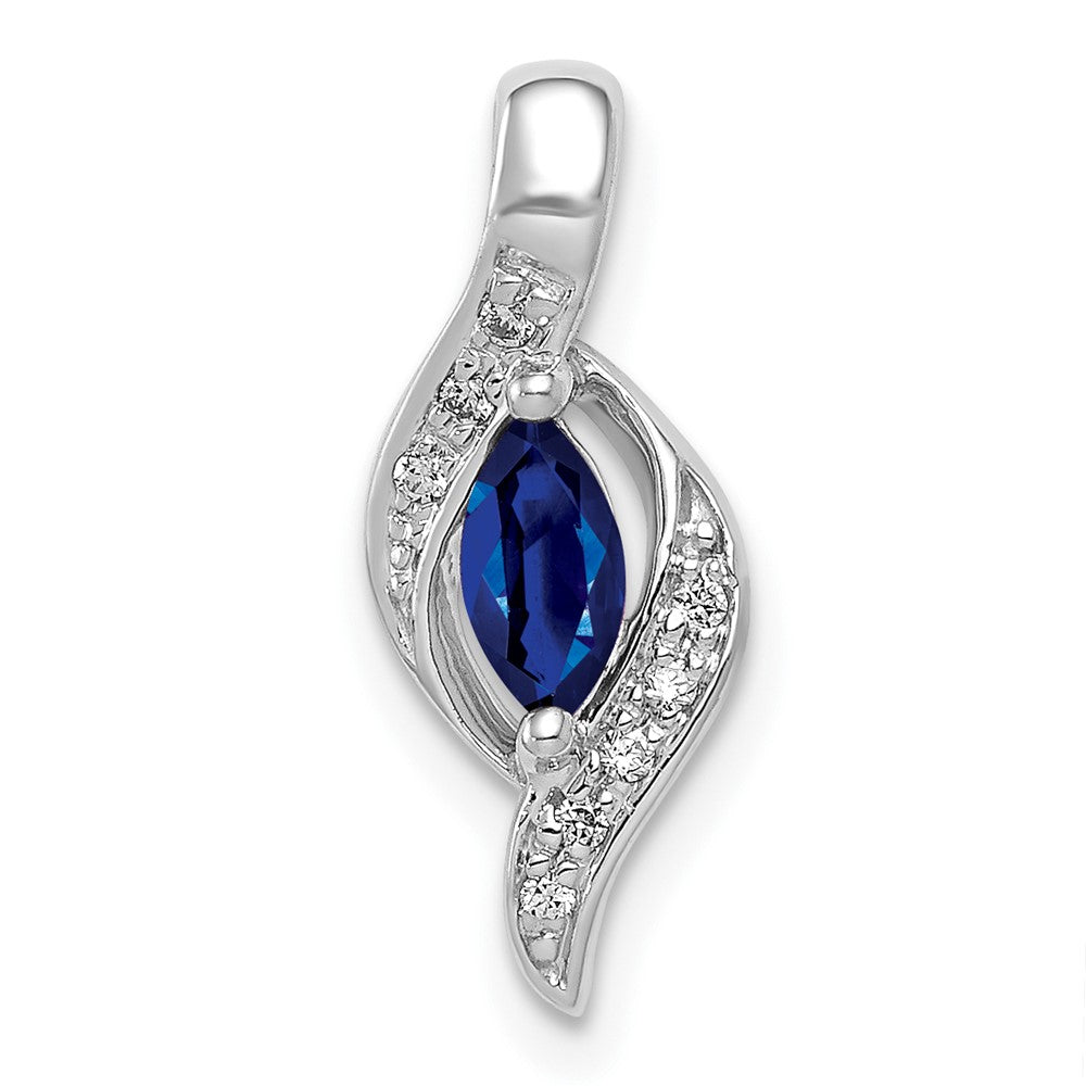 14k White Gold Real Diamond and Marquise .29 Sapphire Pendant