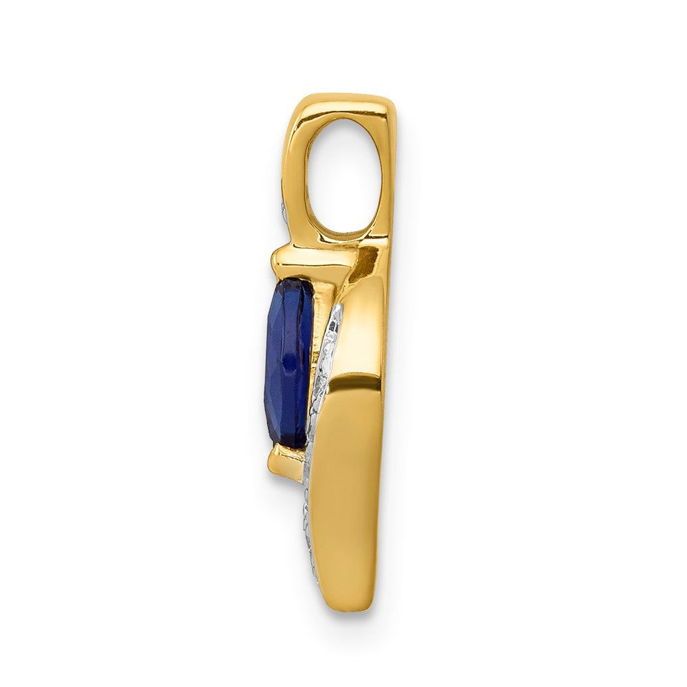 14K Yellow Gold Real Diamond and Marquise .29 Sapphire Pendant