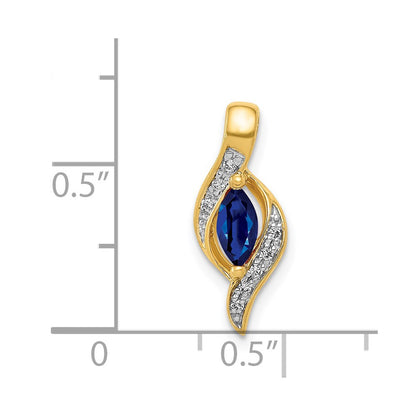 14K Yellow Gold Real Diamond and Marquise .29 Sapphire Pendant