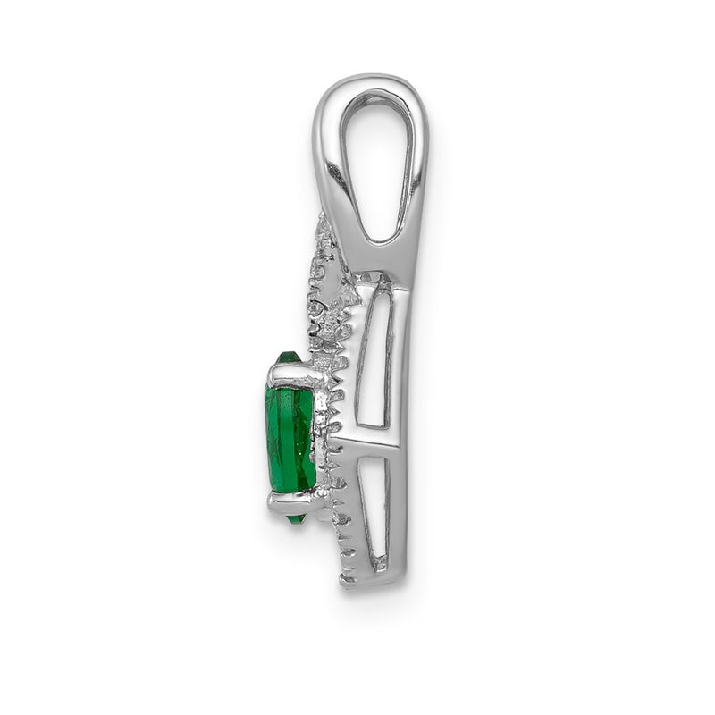 14k White Gold Fancy Real Diamond and Oval Emerald Pendant