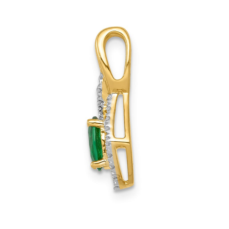 14K Yellow Gold Fancy Real Diamond and Oval Emerald Pendant