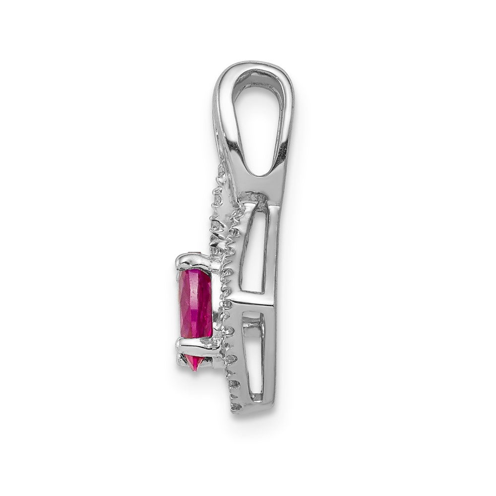 14k White Gold Real Diamond and .62 Oval Ruby Pendant