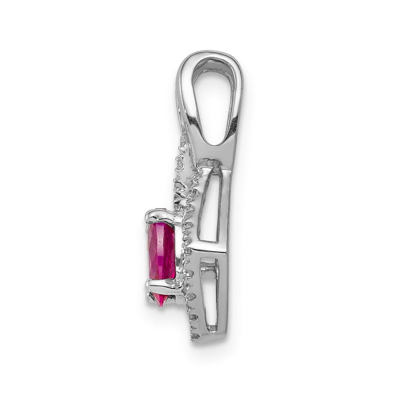 14k White Gold Real Diamond and .62 Oval Ruby Pendant