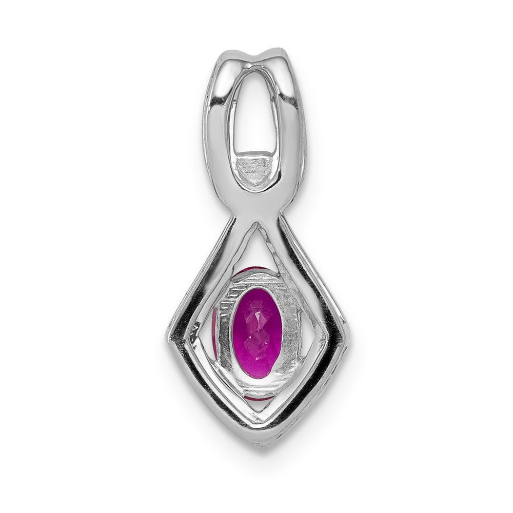 14k White Gold Real Diamond and .62 Oval Ruby Pendant