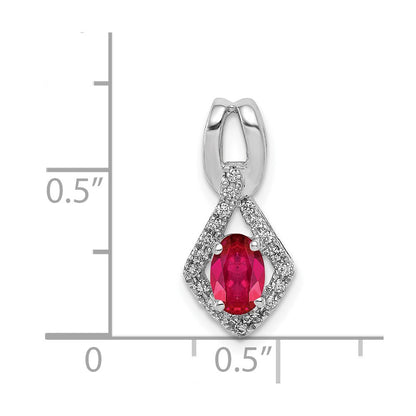 14k White Gold Real Diamond and .62 Oval Ruby Pendant
