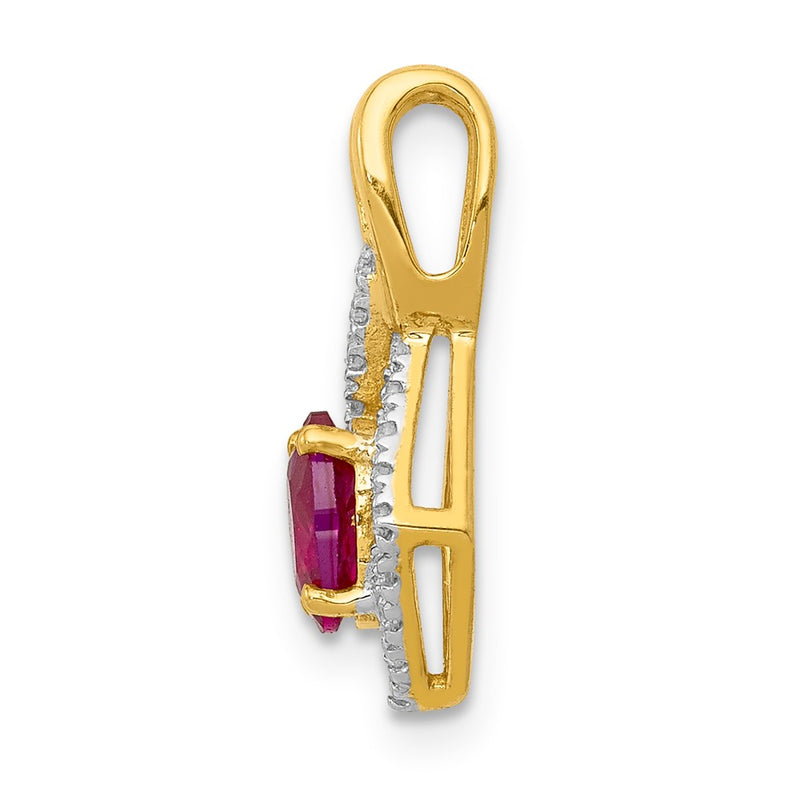 14K Yellow Gold Real Diamond and .62 Oval Ruby Pendant
