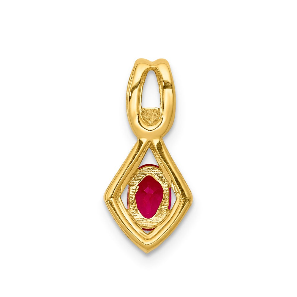 14K Yellow Gold Real Diamond and .62 Oval Ruby Pendant