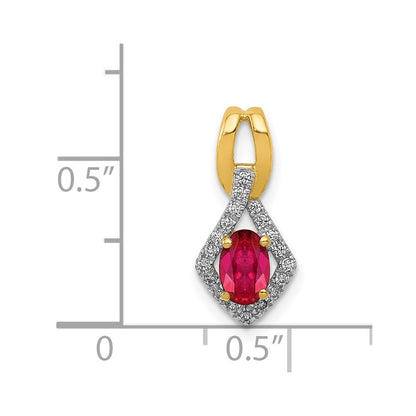 14K Yellow Gold Real Diamond and .62 Oval Ruby Pendant