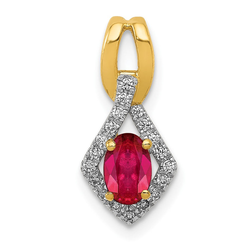 14K Yellow Gold Real Diamond and .62 Oval Ruby Pendant
