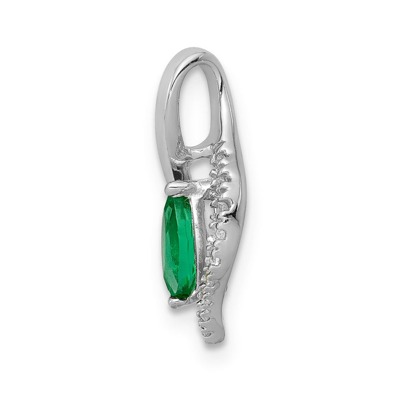 14k White Gold Real Diamond and Marquise Emerald Pendant