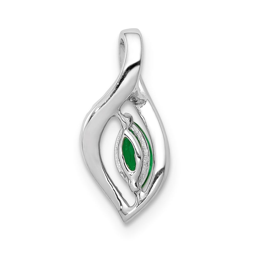 Solid 14k White Gold Simulated CZ and Marquise Emerald Pendant