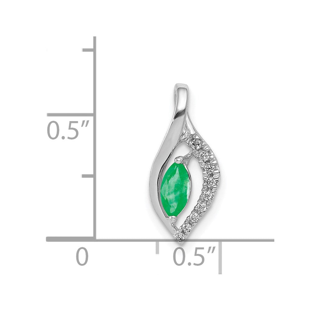 14k White Gold Real Diamond and Marquise Emerald Pendant
