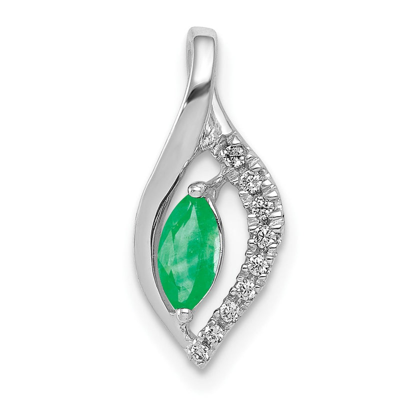 14k White Gold Real Diamond and Marquise Emerald Pendant