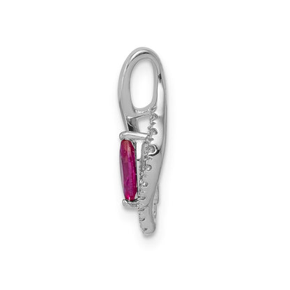 14k White Gold Real Diamond and Marquise .32 Ruby Pendant