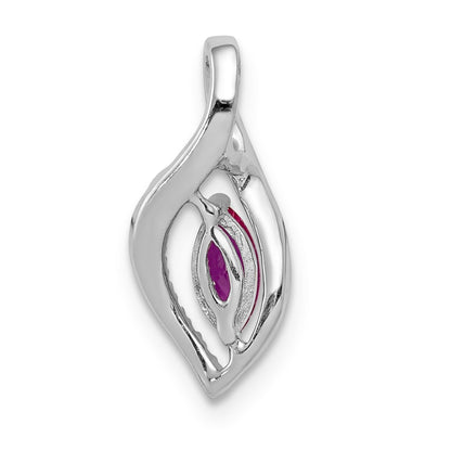 14k White Gold Real Diamond and Marquise .32 Ruby Pendant
