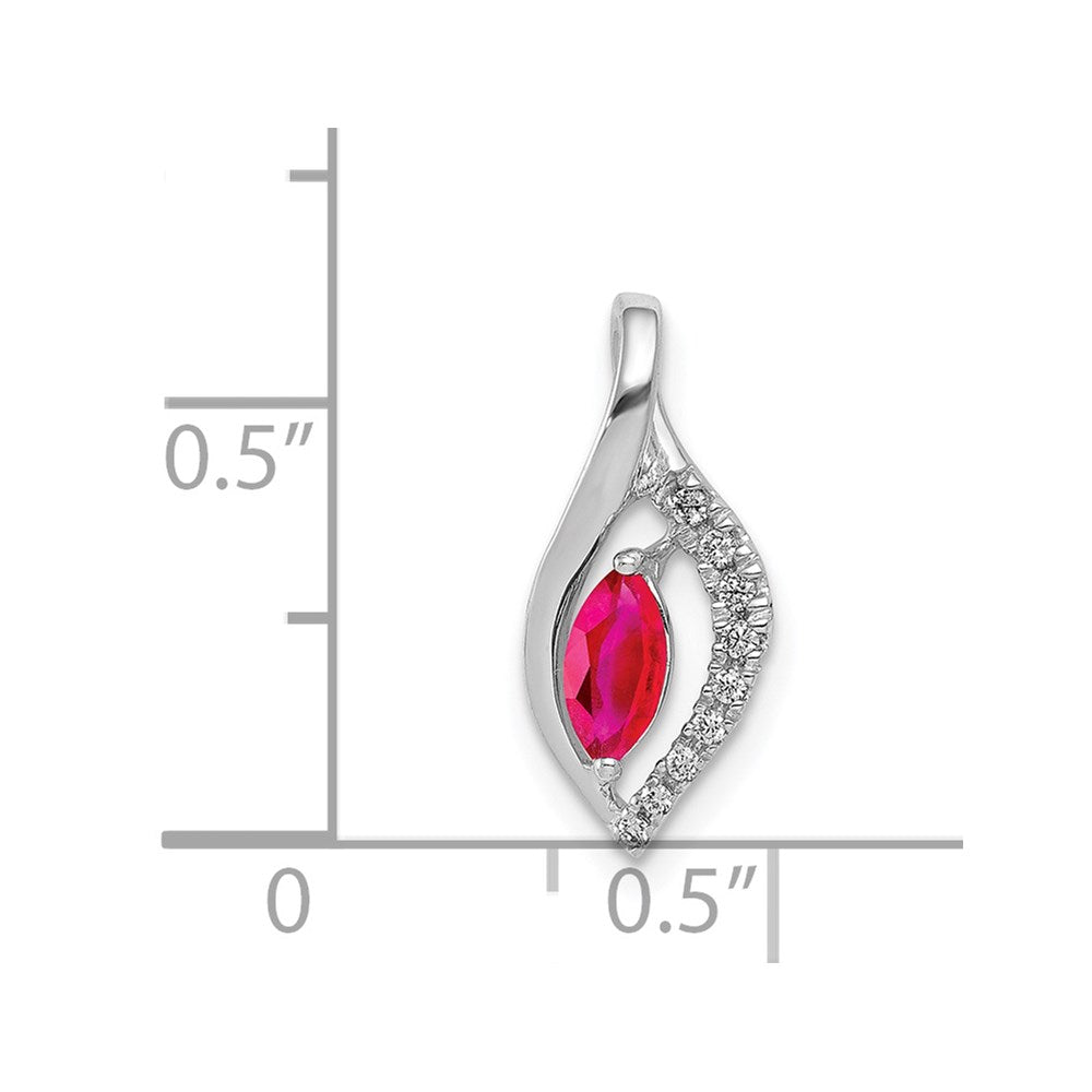 14k White Gold Real Diamond and Marquise .32 Ruby Pendant