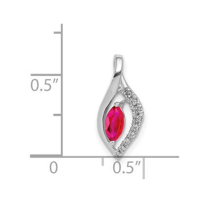 14k White Gold Real Diamond and Marquise .32 Ruby Pendant