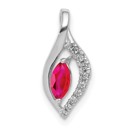 14k White Gold Real Diamond and Marquise .32 Ruby Pendant