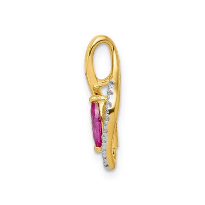 14K Yellow Gold Real Diamond and Marquise .32 Ruby Pendant