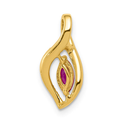 14K Yellow Gold Real Diamond and Marquise .32 Ruby Pendant