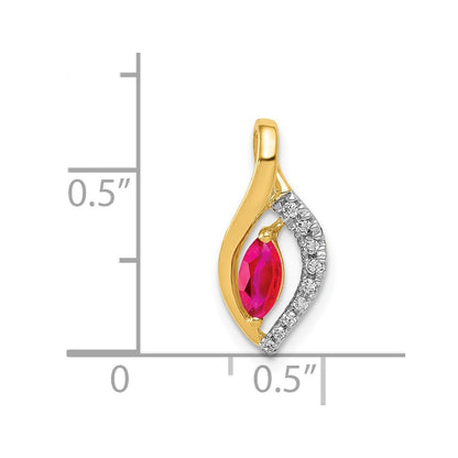 14K Yellow Gold Real Diamond and Marquise .32 Ruby Pendant