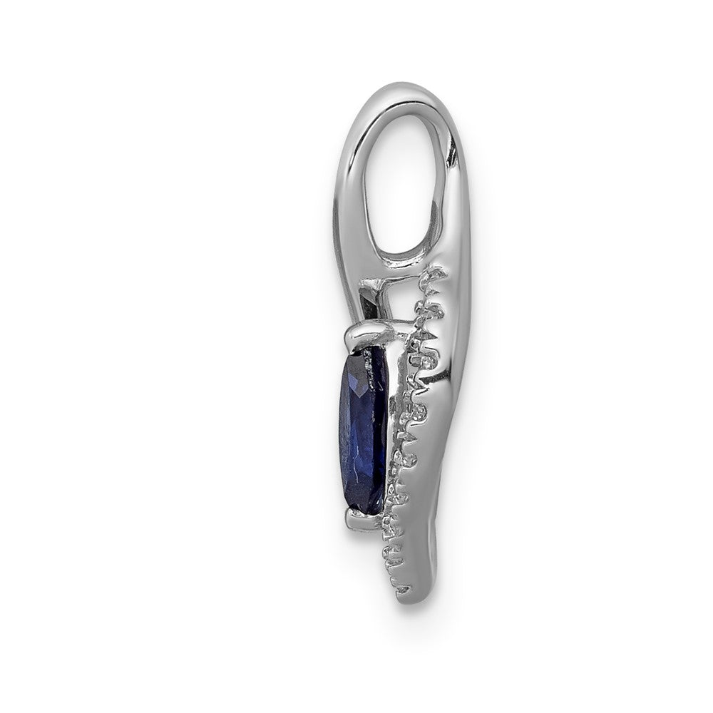 14k White Gold Real Diamond and .37 Marquise Sapphire Pendant