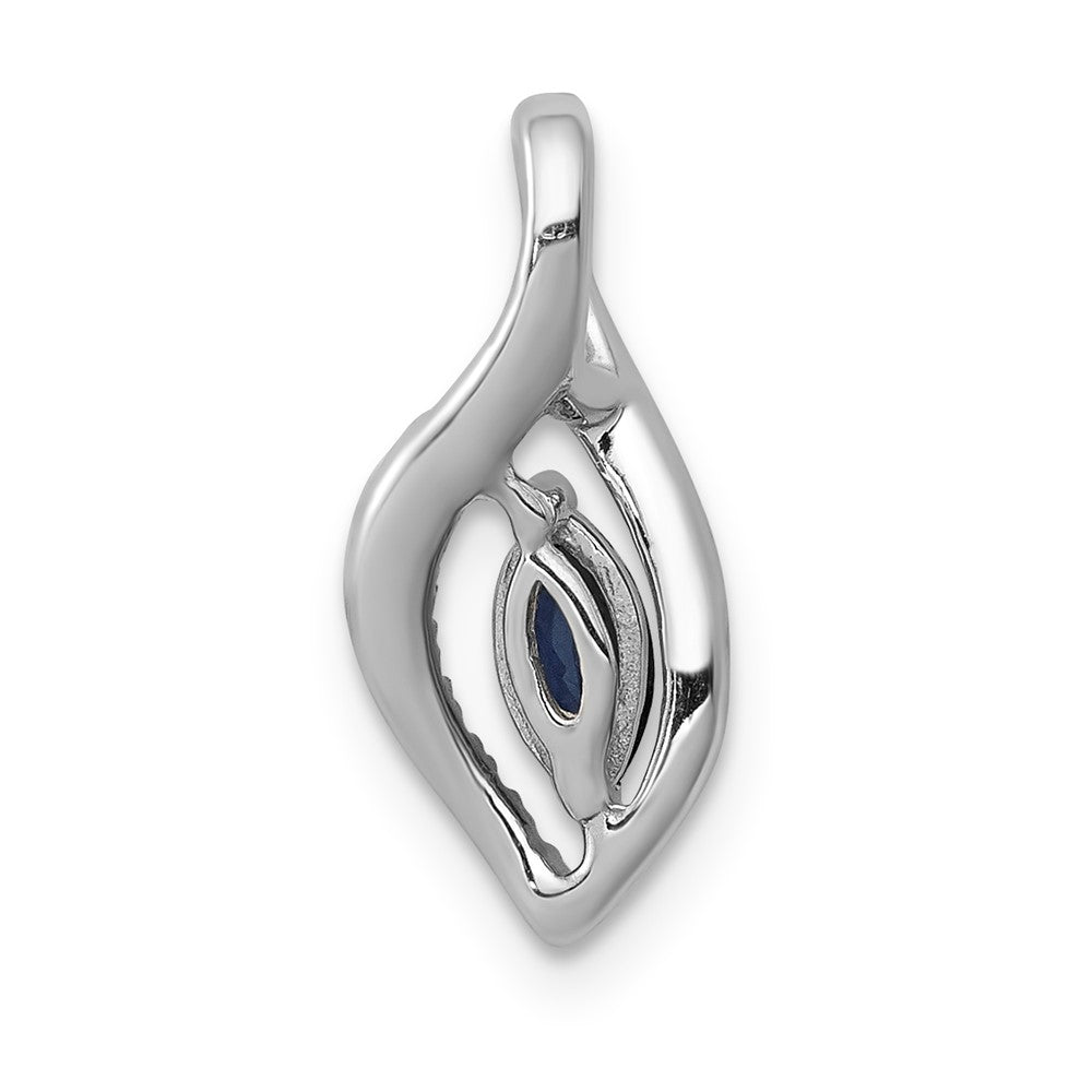 14k White Gold Real Diamond and .37 Marquise Sapphire Pendant