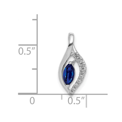 14k White Gold Real Diamond and .37 Marquise Sapphire Pendant