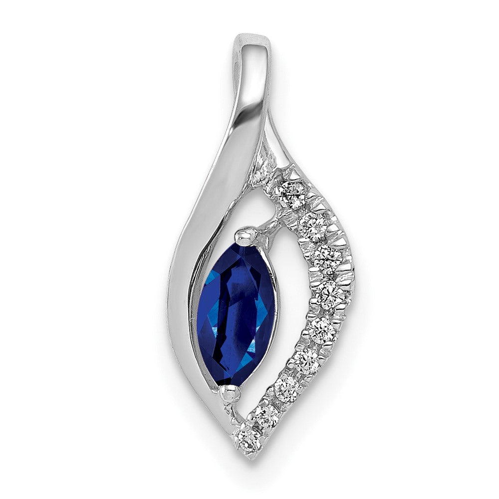 14k White Gold Real Diamond and .37 Marquise Sapphire Pendant