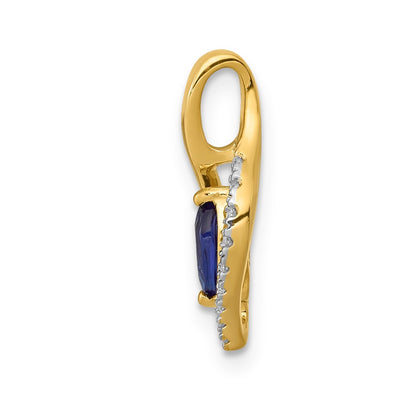 14K Yellow Gold Real Diamond and Marquise .37 Sapphire Pendant