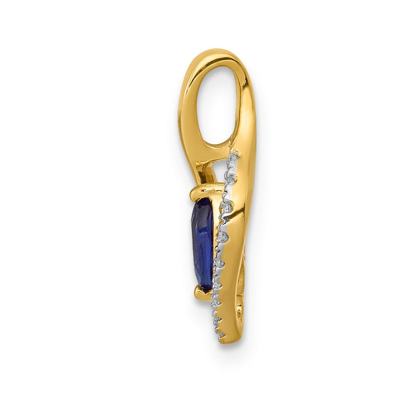 14K Yellow Gold Real Diamond and Marquise .37 Sapphire Pendant