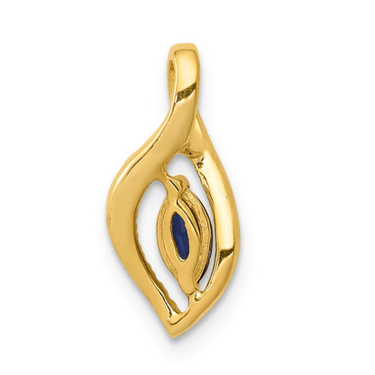 14K Yellow Gold Real Diamond and Marquise .37 Sapphire Pendant