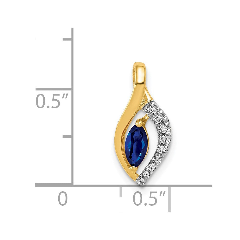 14K Yellow Gold Real Diamond and Marquise .37 Sapphire Pendant