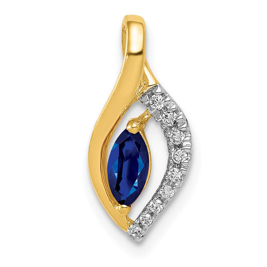 Solid 14k Yellow Gold Simulated CZ and Marquise .37 Sapphire Pendant
