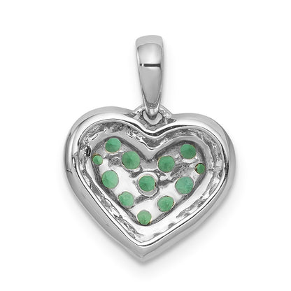 14k White Gold w/Black Rhodium Real Diamond/Emerald Heart Pendant