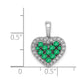 14k White Gold w/Black Rhodium Real Diamond/Emerald Heart Pendant