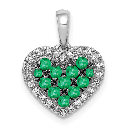 14k White Gold w/Black Rhodium Real Diamond/Emerald Heart Pendant