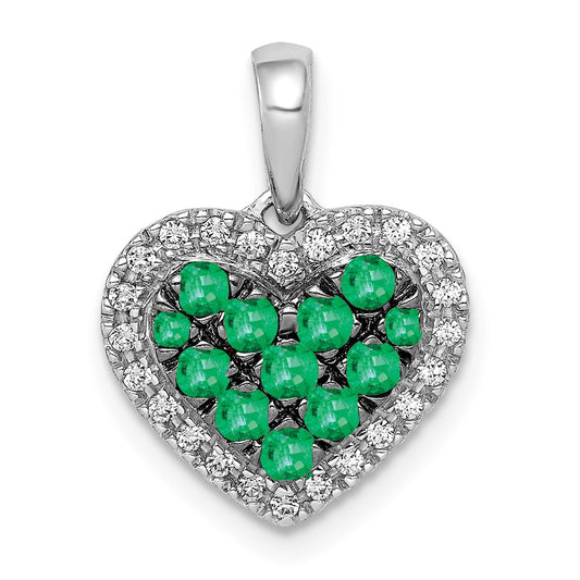 14k White Gold w/Black Rhodium Real Diamond/Emerald Heart Pendant